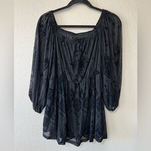 Torrid Black Gothic Design Babydoll Top Sheer Sleeves - Size 1